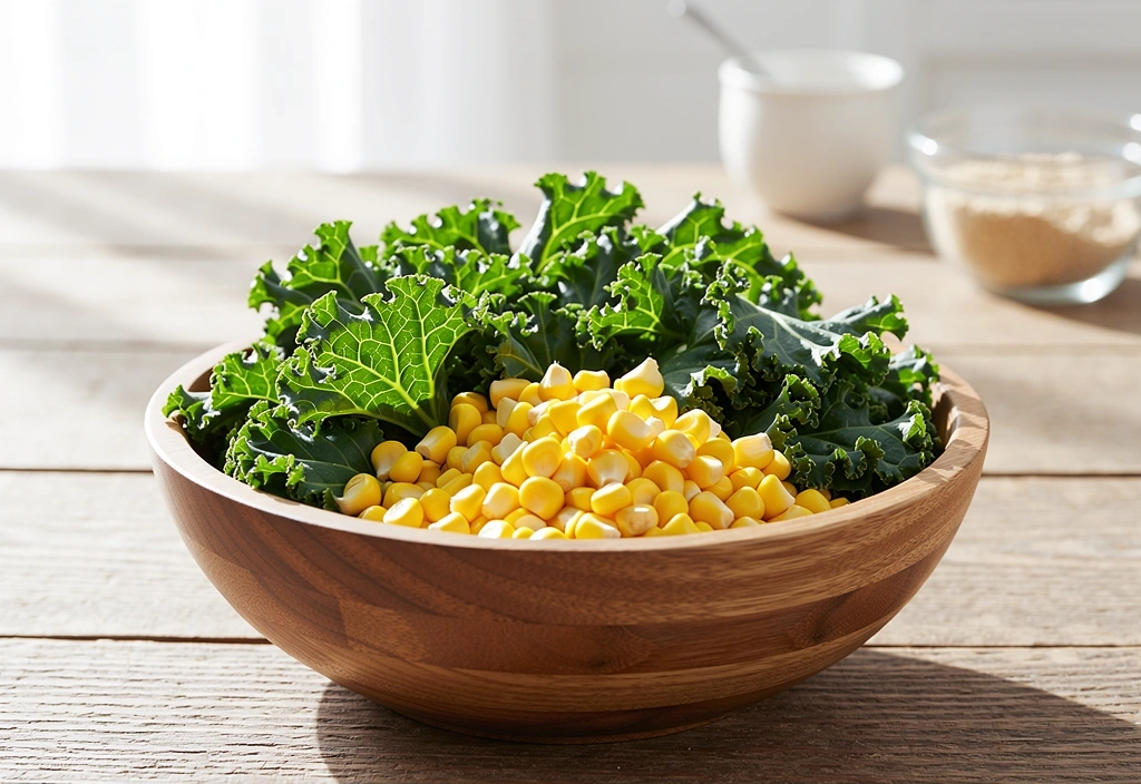 Légumes feuillus verts et maïs